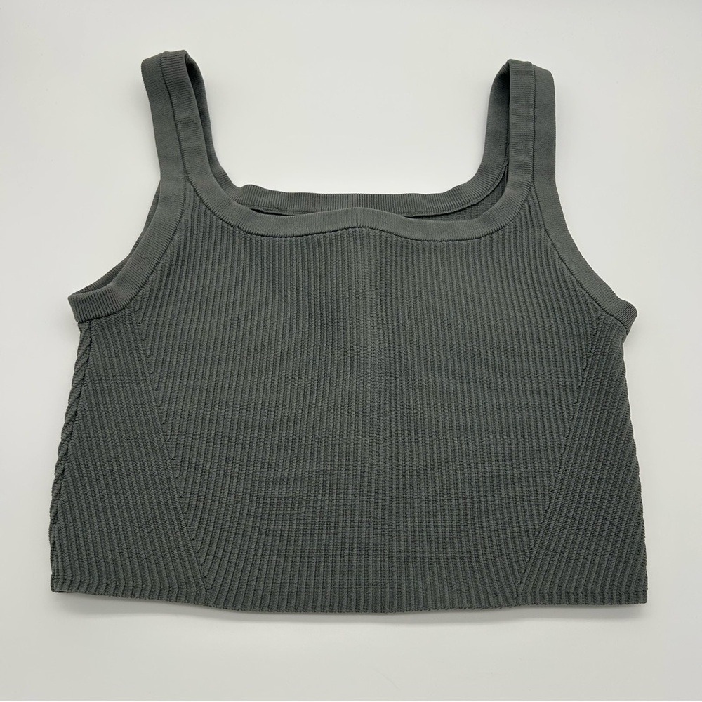 Cuts Gray Nylon Ribbed Crop Tank Top - Picture 7 of 8